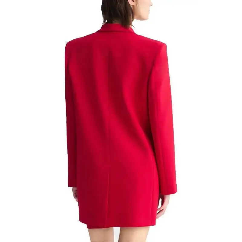 Giacca con intaglio a bottone singolo moda blazer da donna rosso solido