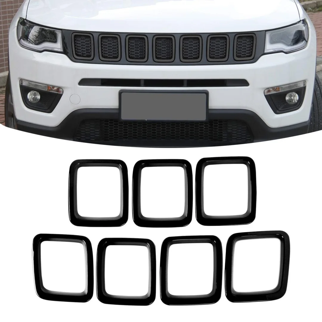 

7PCS ABS Car Front Grille Insert Grill Cover Trim Mesh Grille Inserts Covers For Jeep Compass 2017-2020 Styling Accessories