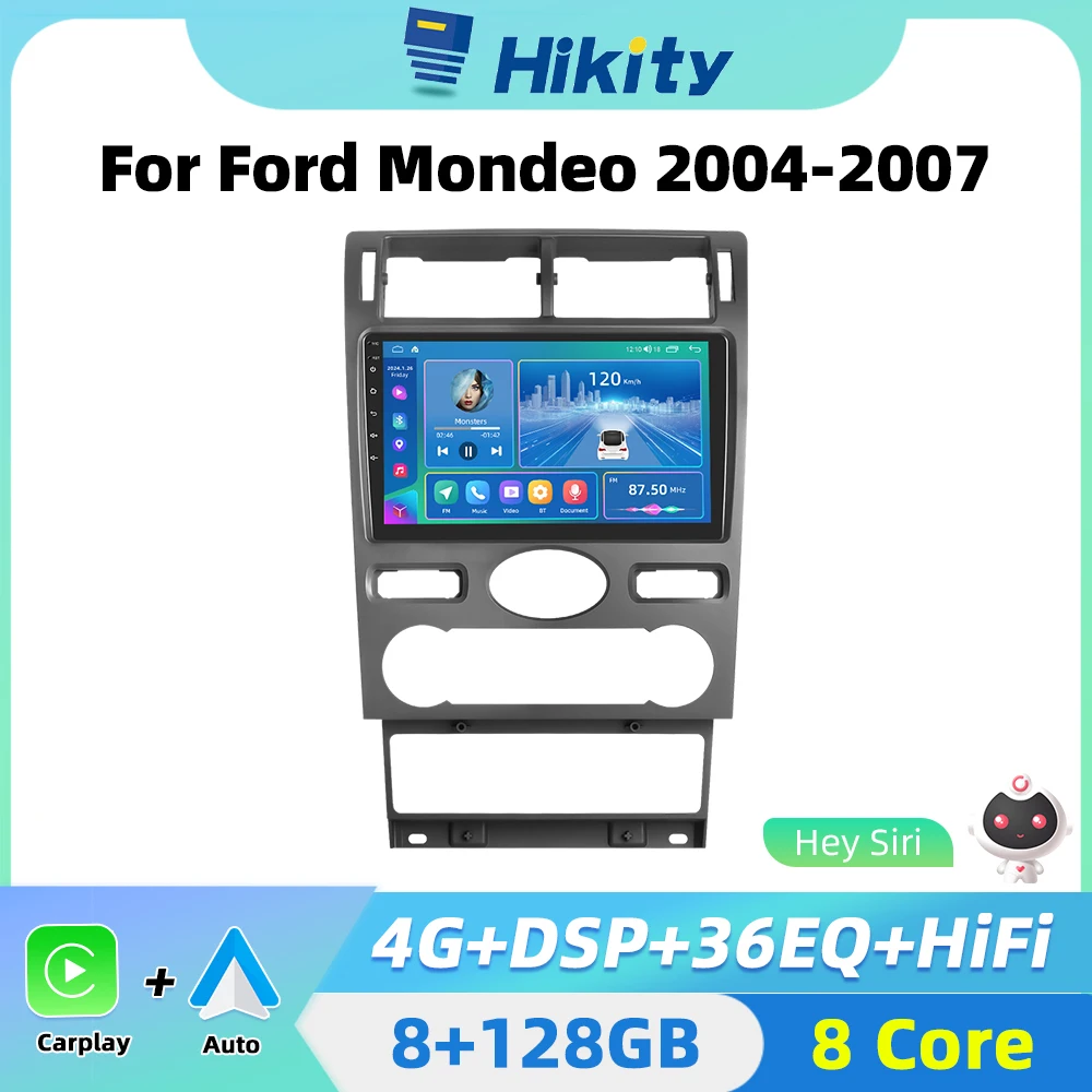 Hikity AI Voice CarPlay Android Auto Car Radio For Ford Mondeo 3 2000-2007 Multimedia player GPS Auto Stereo 2 din autoradio