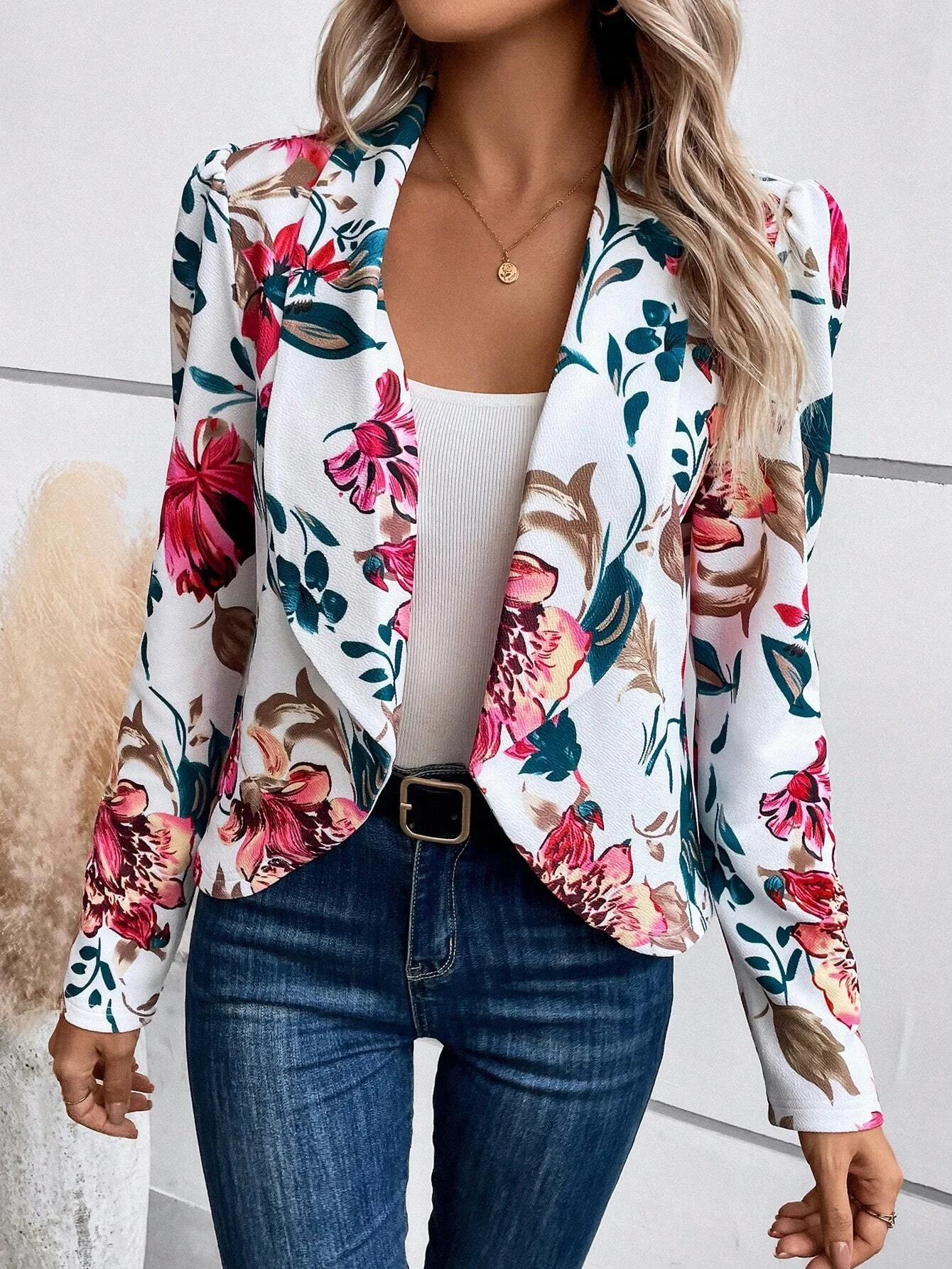 

2024 Autumn Women's Fashion Floral Printed Suit Fitted Small Suit Office Ladies Commuting Blazer Women