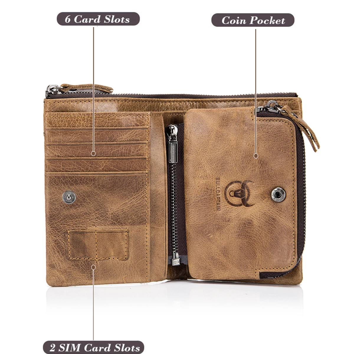 Brand Genuine Leather Retro Men's Wallet Top Layer Cowhide Multi Slot Split Wallet Coin Purse Card Bag