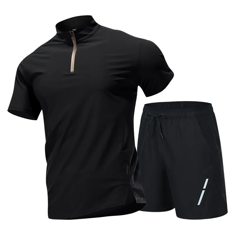 

New Summer Classic Fashionable Running Fitness Ice Silk Short Sleeve T-Shirt Set Men's Casual Loose High Quality Two-Piece Set