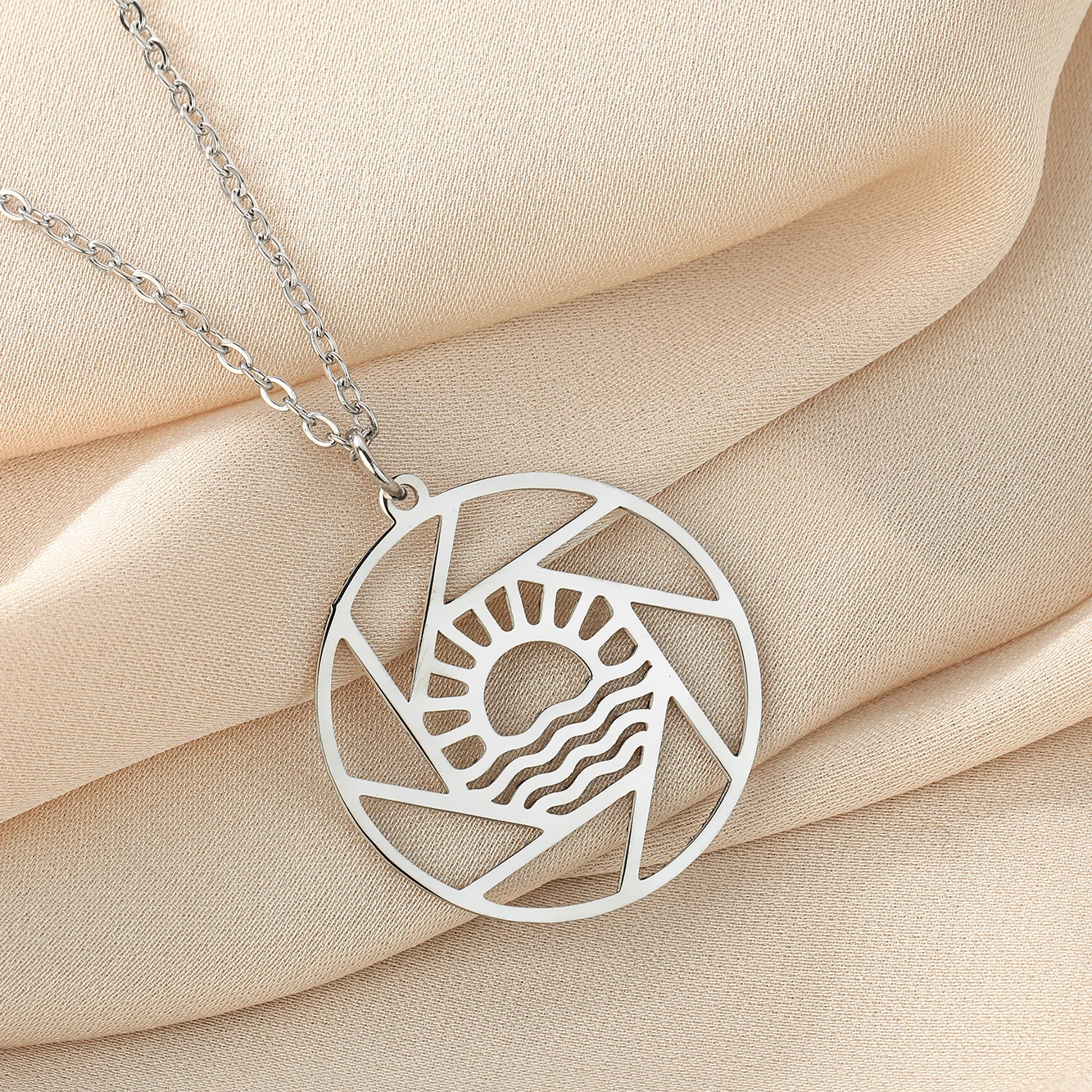 CHENGXUN Stainless Steel Sun at Sea Necklace Minimalist Jewelry Sun and Sea Lover for Men and Women