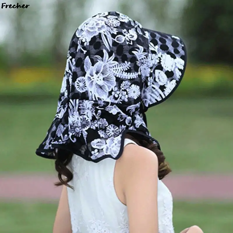 Garden Working Cap Sunscreen Summer Women Beach Floral Caps Anti-UV Sun Hat Fashion Flower Printing Chiffon Hats Ladies Headwrap