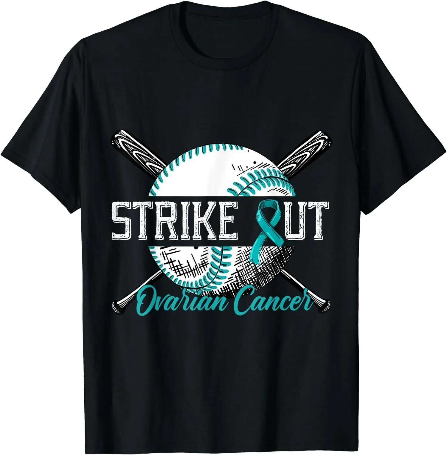 Strike Out Ovarian Cancer Teal Ribbon Baseball Unisex T-Shirt