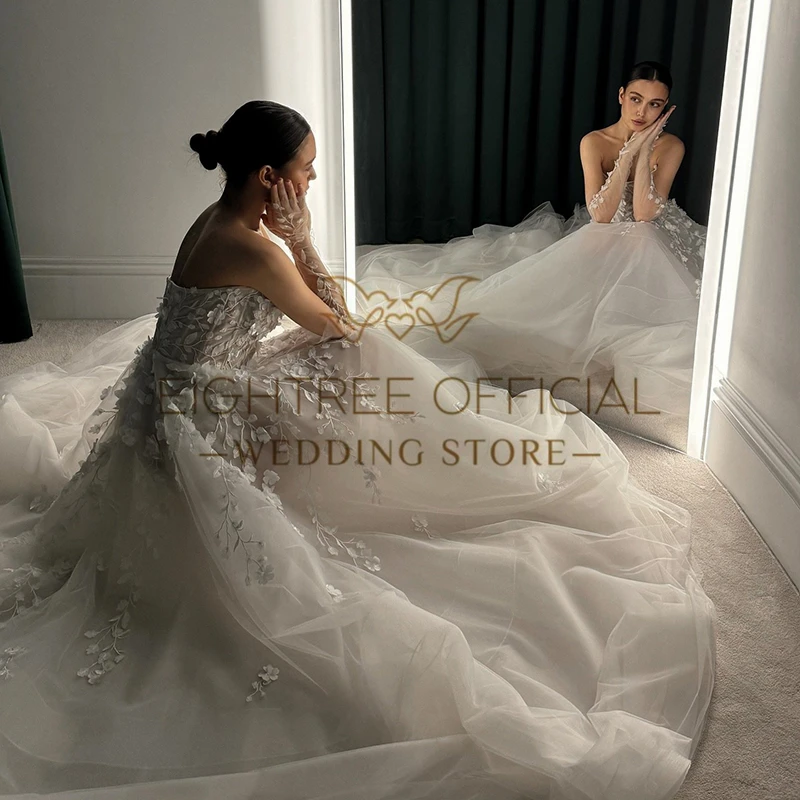 Eightree Women A-Line Wedding Dresses 2025 Strapless Appliques Long Wedding Gown Boho Beach Bridal Prom Dress bestidos de novia