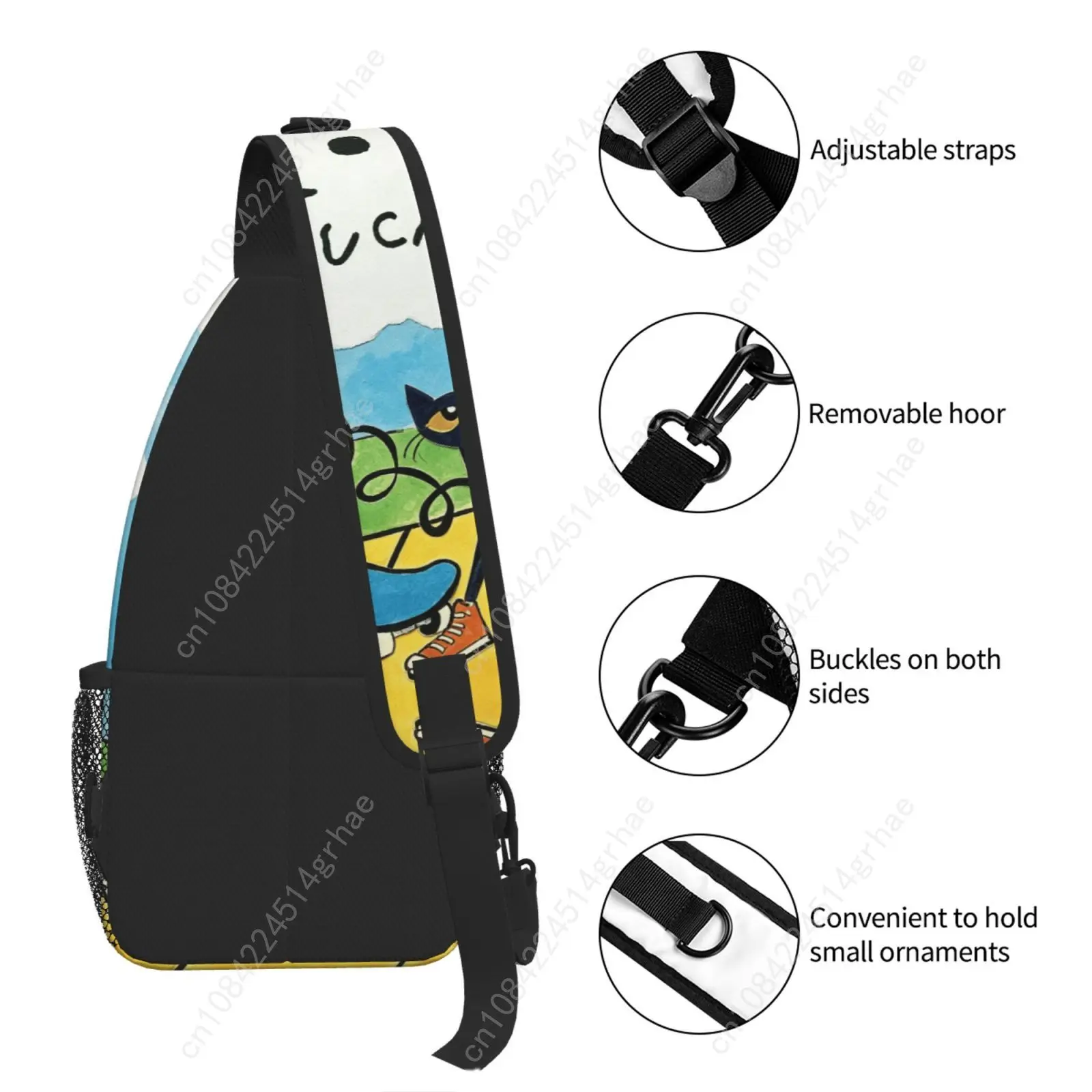 Picture 6: Pete the Cat I Love My White Shoes Sling Bag Chest Crossbody Shoulder Sling Backpack Outdoor Hiking Daypacks Men Women Bags