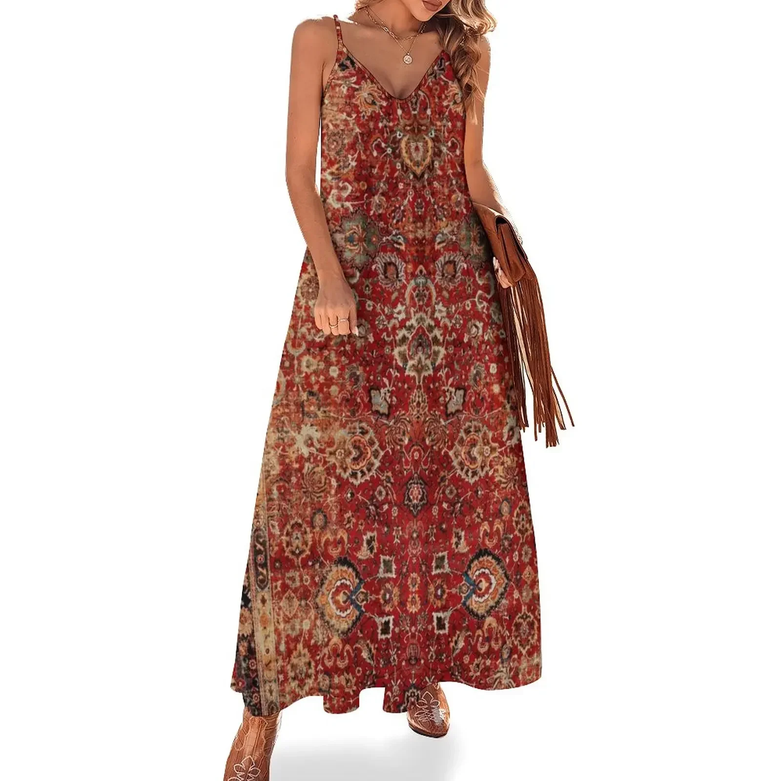 17th Century Afghanistan Rug Print Sleeveless Dress dress for women elegant chic wedding evening dresses long dress women