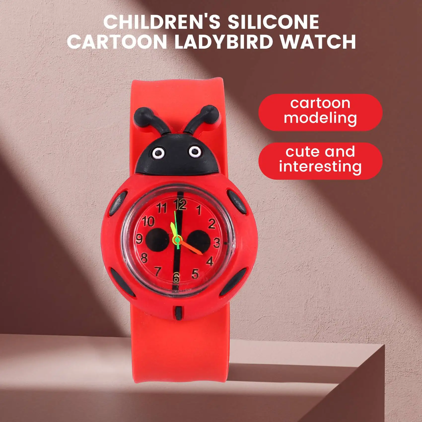 Reloj de silicona de dibujos animados Adorable Ladybug para niño y niña, Color Rojo