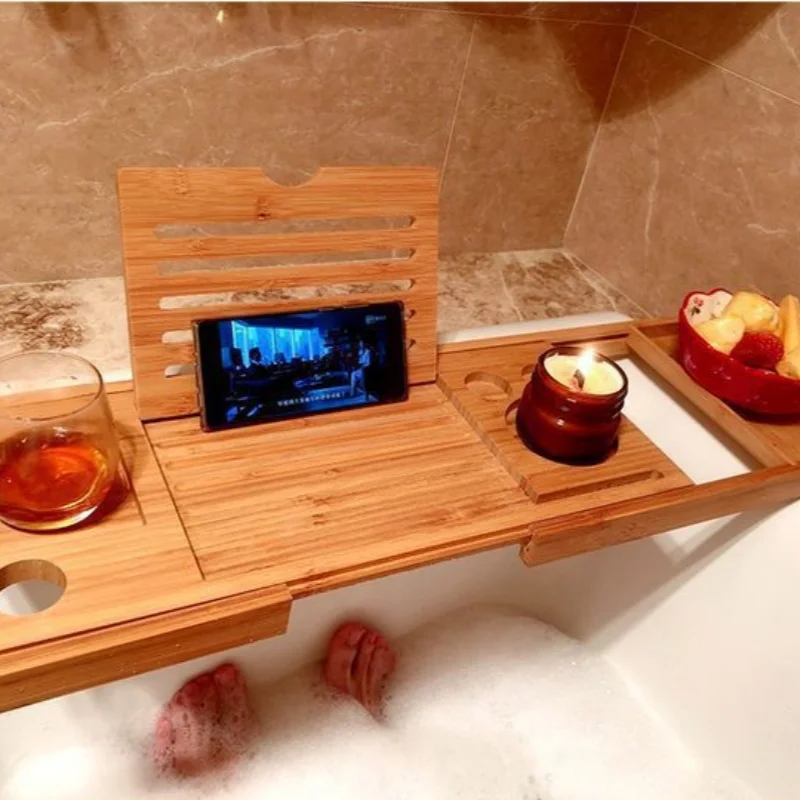 New Adjustable Home Wooden Bath Tray Bamboo Bathtub Rack Bathroom Accessories Storage Shelf Tray Stand ​Retractable Bath Bracke