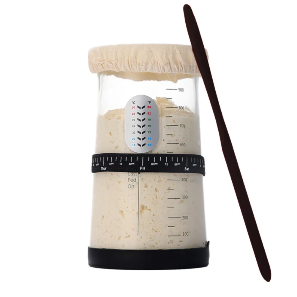 

Wide Mouth Sourdough Starter Jar Glass Scaled Sourdough Fermentation Jar with Scraper and Marked Band Fermenter Bakery