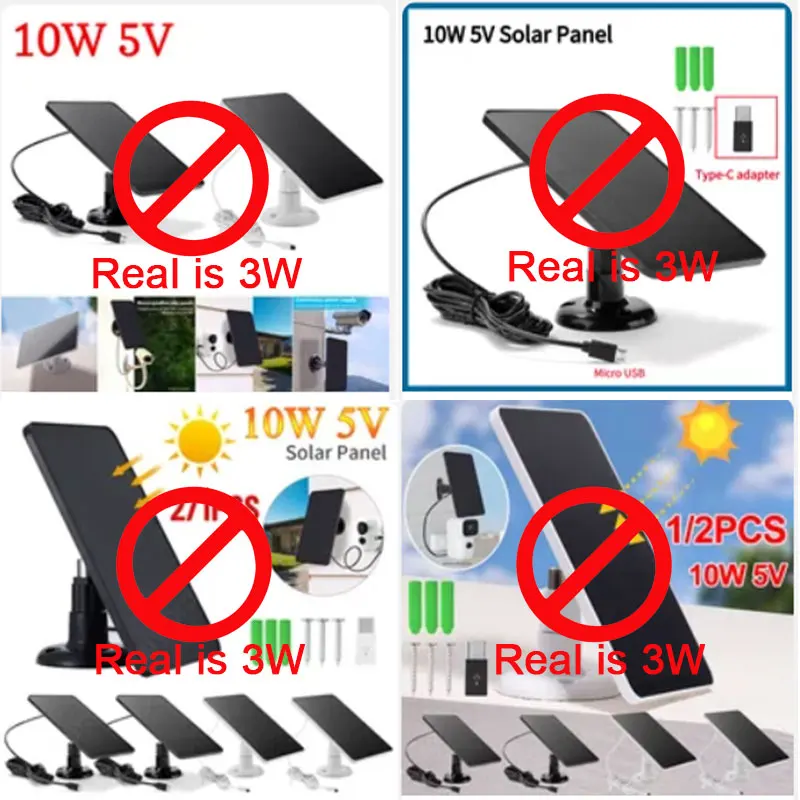 Painel Solar Compatível com Eufycam 2C, 2C Pro, E40, E20, 2, 2 Pro, E Reolink Eco, 2E, PT, 3 Pro, etc., 5V, 6W, 2 Pack