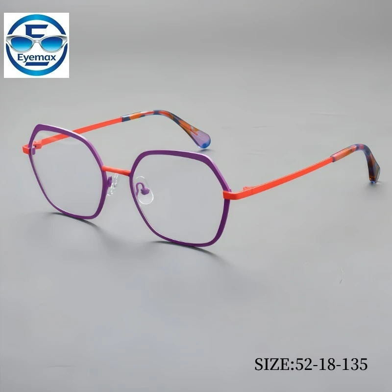 Women Fashion Octagon Eyeglasses Frame Metal Colorful Contrast High Quality Handmade Optical Reading Men's Prescription Eyewear