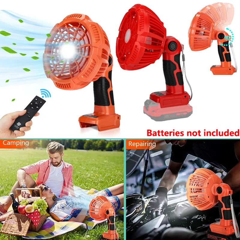 

For Black&Decker/Craftsman 18V Battery Portable Cordless Jobsite Fan With LED Light Remote Control Outdoor Camping Fan Outdoor