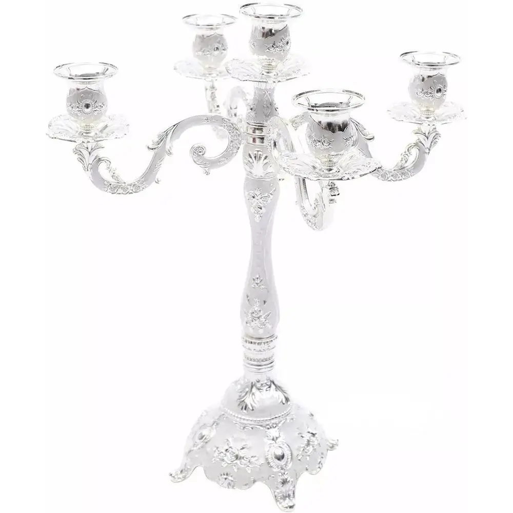 

Винтажный серебряный подсвечник на 5 свечей, элегантный, с 3D-резьбой, устойчивый к ржавчине, для дома и мероприятий