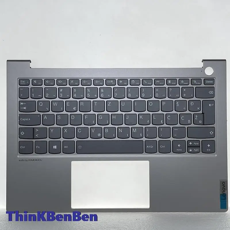 Mineralno-szara górna obudowa podpórki pod nadgarstki z podświetlaną klawiaturą ze słowo SI dla Lenovo ThinkBook 13s G3 ACN 5CB1C72424