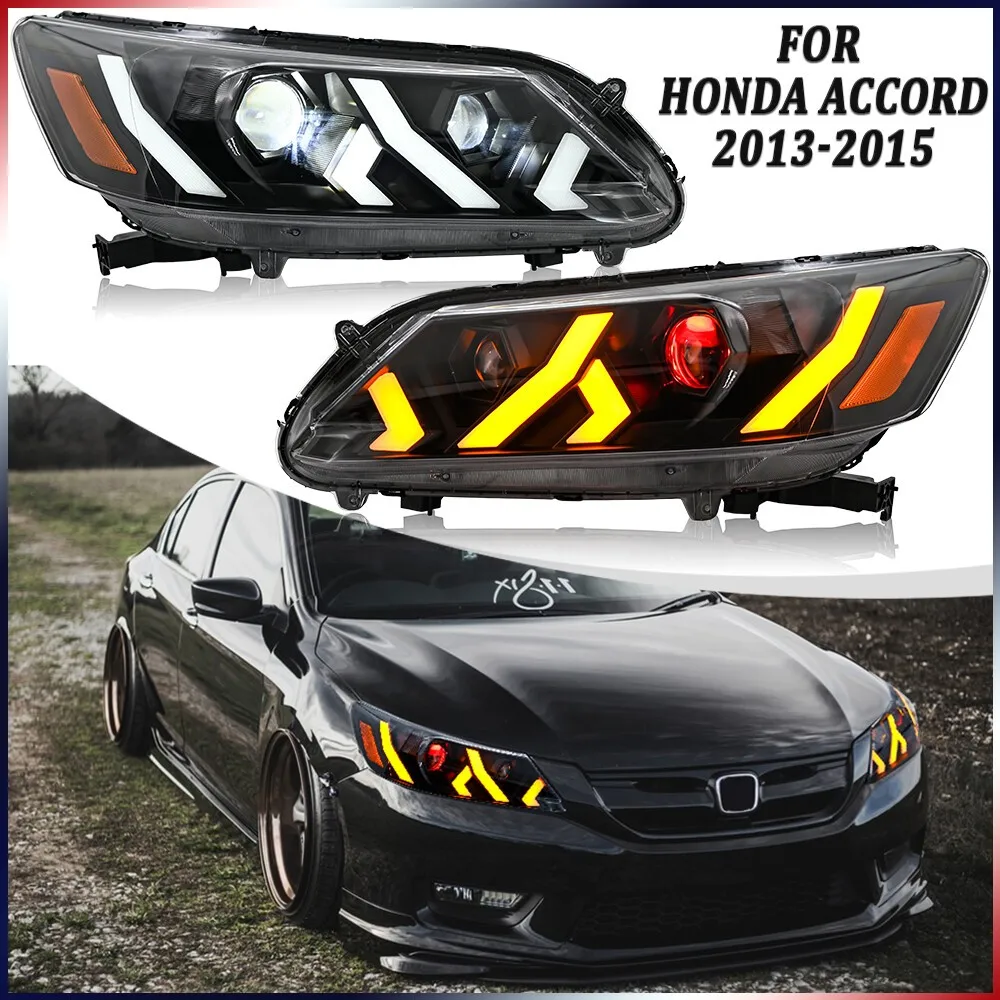 

1 пара красных светодиодных фар Demon Eye в сборе для Honda Accord 2013-2015, передняя лампа в сборе, аксессуары для фар