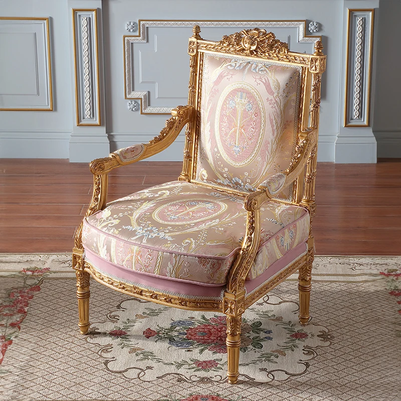 Master Combination Home Furniture Classic Carving Solid Wood Accent Armchair Fabric High Back Luxury Wood Living Room Chair