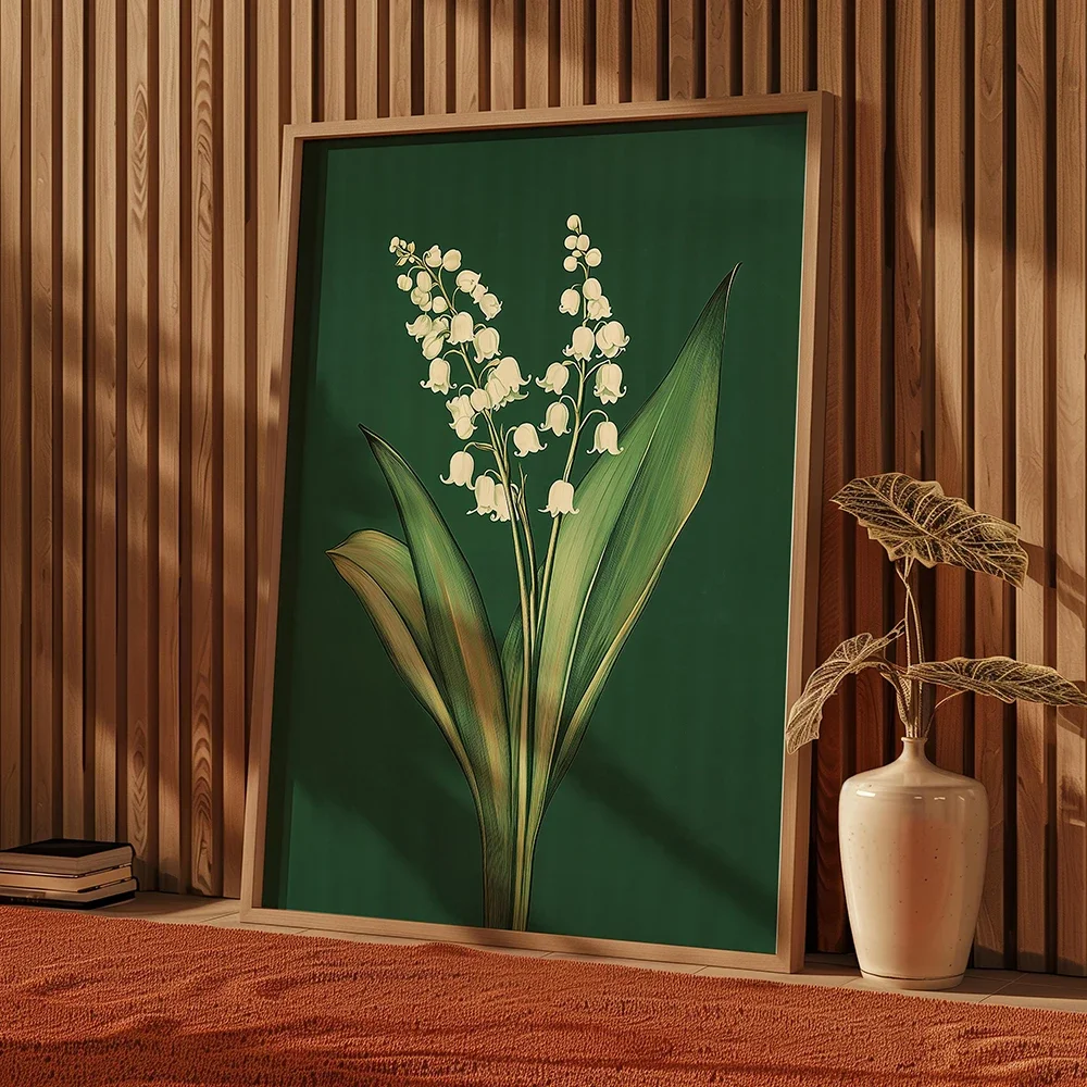 Boho Emerald Green Lily Of The Valley Canvas Posters Prints Aesthetic Sunshine Flowers Wall Art Paintings for Living Room Decor