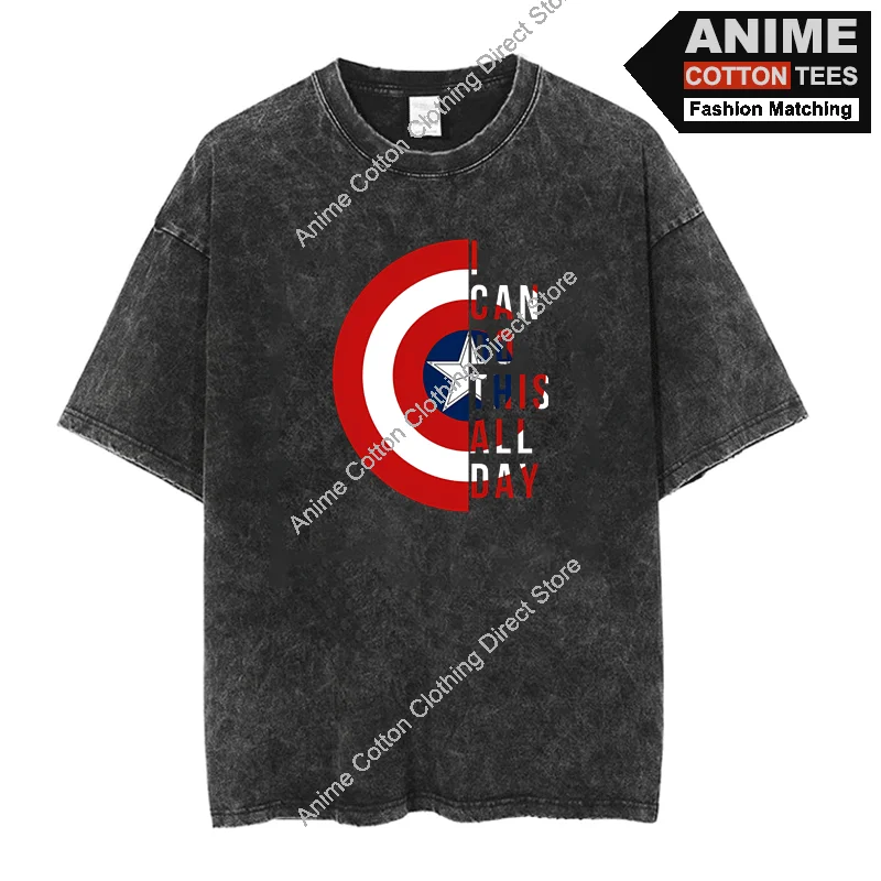 

Marvel Steve Rogers Shield T Shirt Y2k Harajuku Hip Hop Street Unisex T-shirt Washed Vintage Cotton Casual Oversized Loose Tees