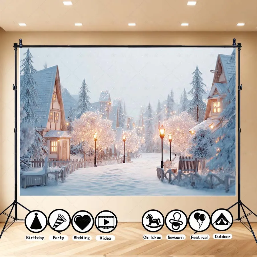MOON.QG المشهد الثلجي السحري صورة خلفية الزنجبيل منزل عيد الميلاد مسارات الغابات الخلفيات لزينة التصوير الفوتوغرافي #2