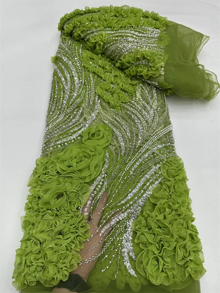 

Новое африканское кружево высокого качества, французский 3D цветок, нигерийские блестки, вышивка бисером, тюль, сетка, кружевная ткань для свадебного платья