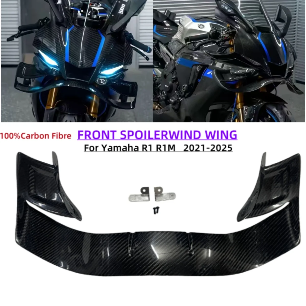 

For YAMAHA YZF-R1 R1M 100%Carbon Fibre WING DOWNFORCE NAKED FRONTAL SPOILERS 2021-2025 Front spoiler Lower spoiler lower lip