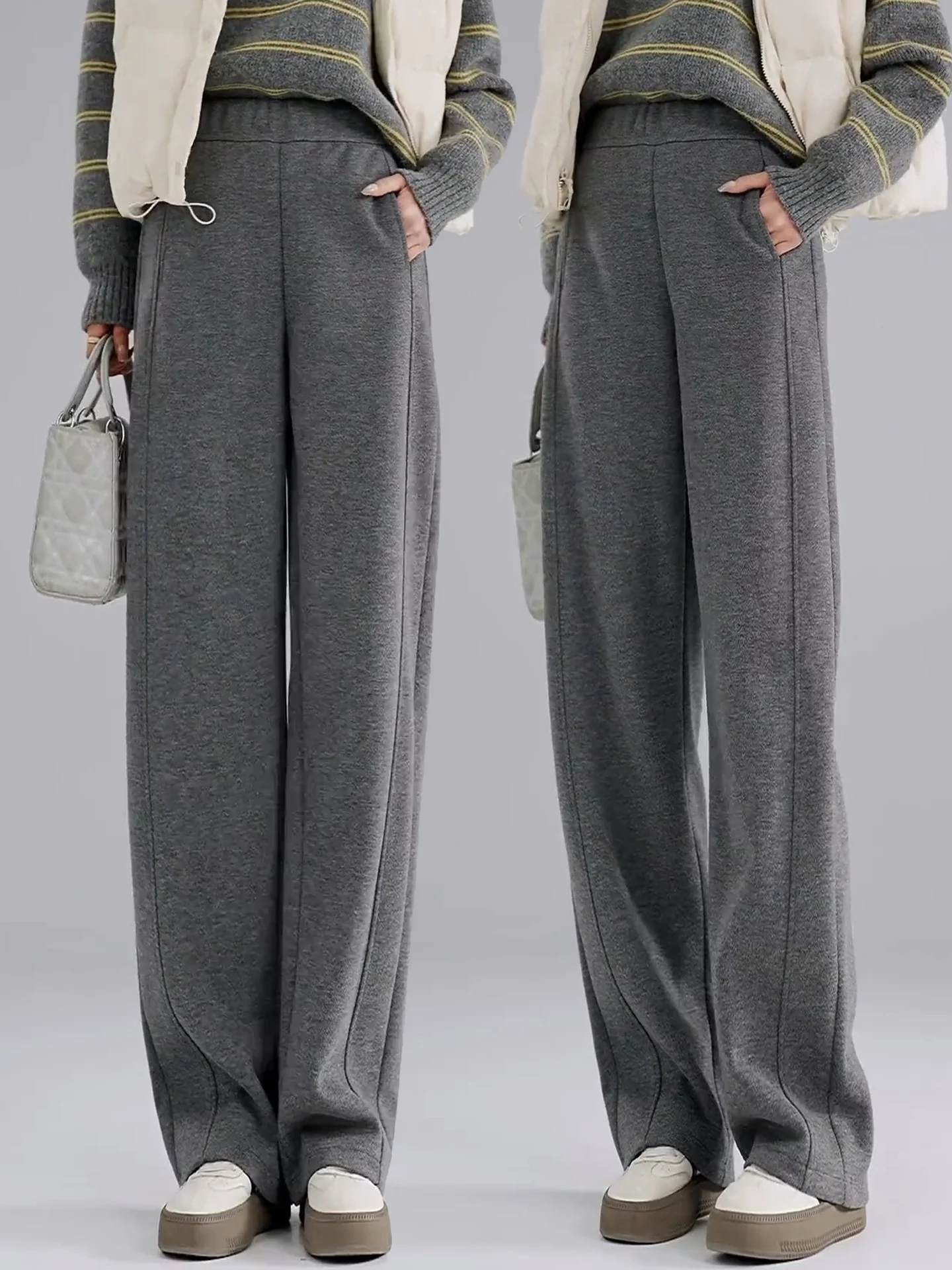 

Женские шерстяные брюки с высокой талией на флисовой подкладке, широкие, осенне-зимние, новинка, повседневные спортивные брюки-бананы