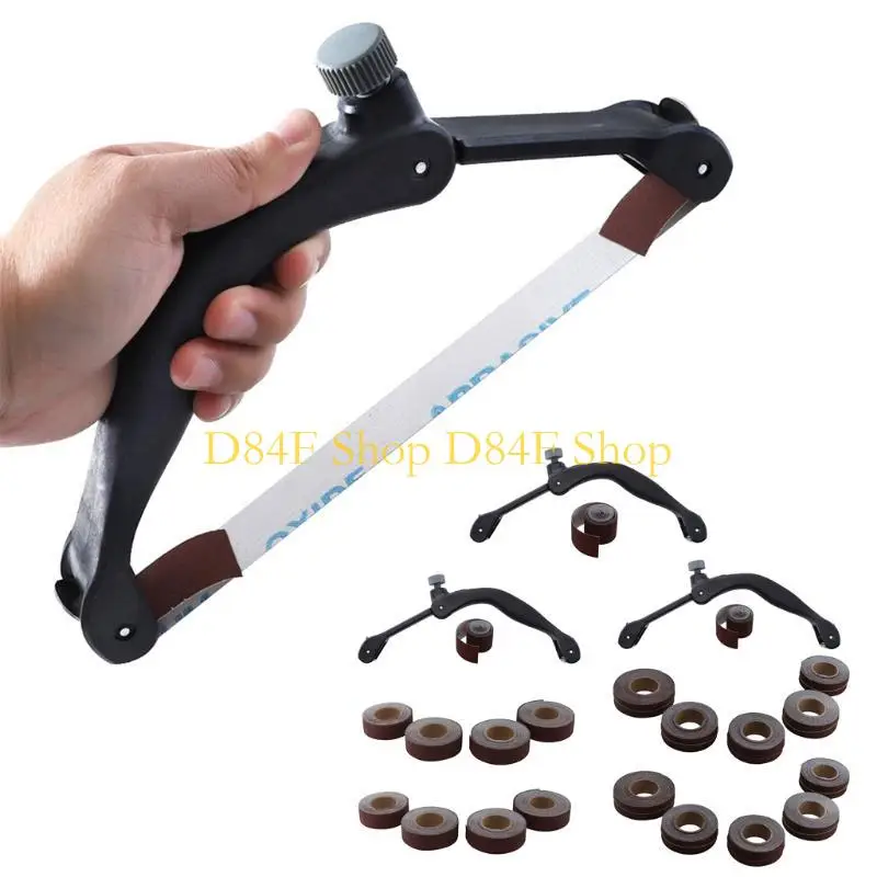 D84F Handheld Bow-shaped Folding Sandpaper Holder 230-290mm Adjustable Manual Sander 25mm Sanding Belt Grinding Abrasive Tool