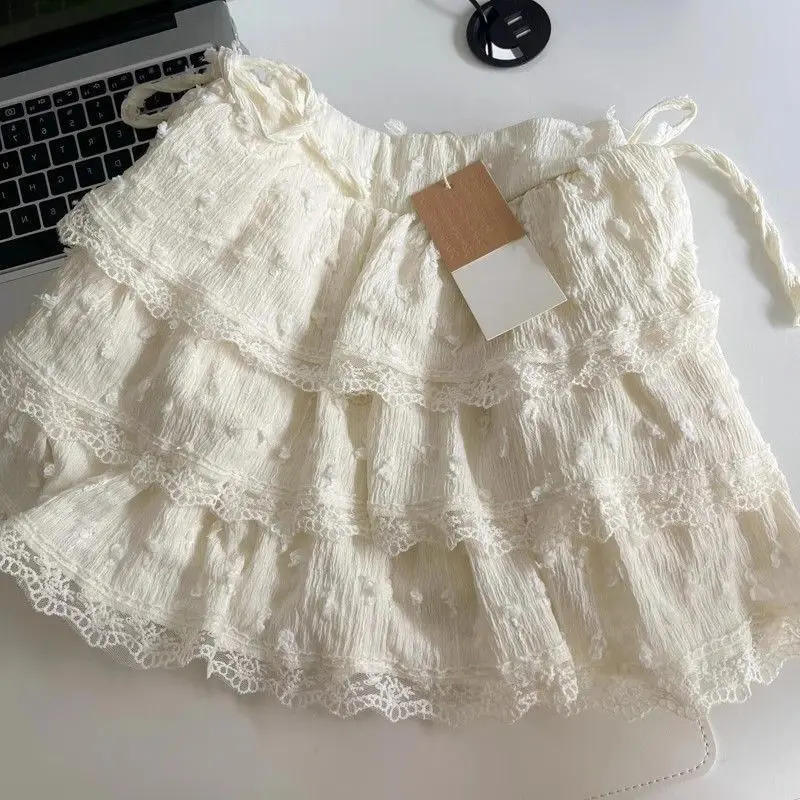 

Юбка-трапеция из кружева для девочек, балетная юбка-кейк с высокой талией, из полиэстера, повседневная, для работы, стандартный крой, Китай