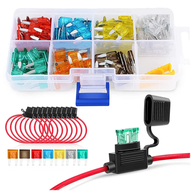 

10Pcs Fuse Holder,14AWG Fuse Holder With 120Pcs Car Fuses (5A 7.5A 10A 15A 20A 25A 30A),Fuse Holders For Auto