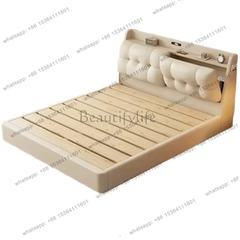Leather Luxury Double Bed Storage Space Drawers Modern Platform King Bed Bedroom Loft Wooden Floor Cama De Casal Furniture Home