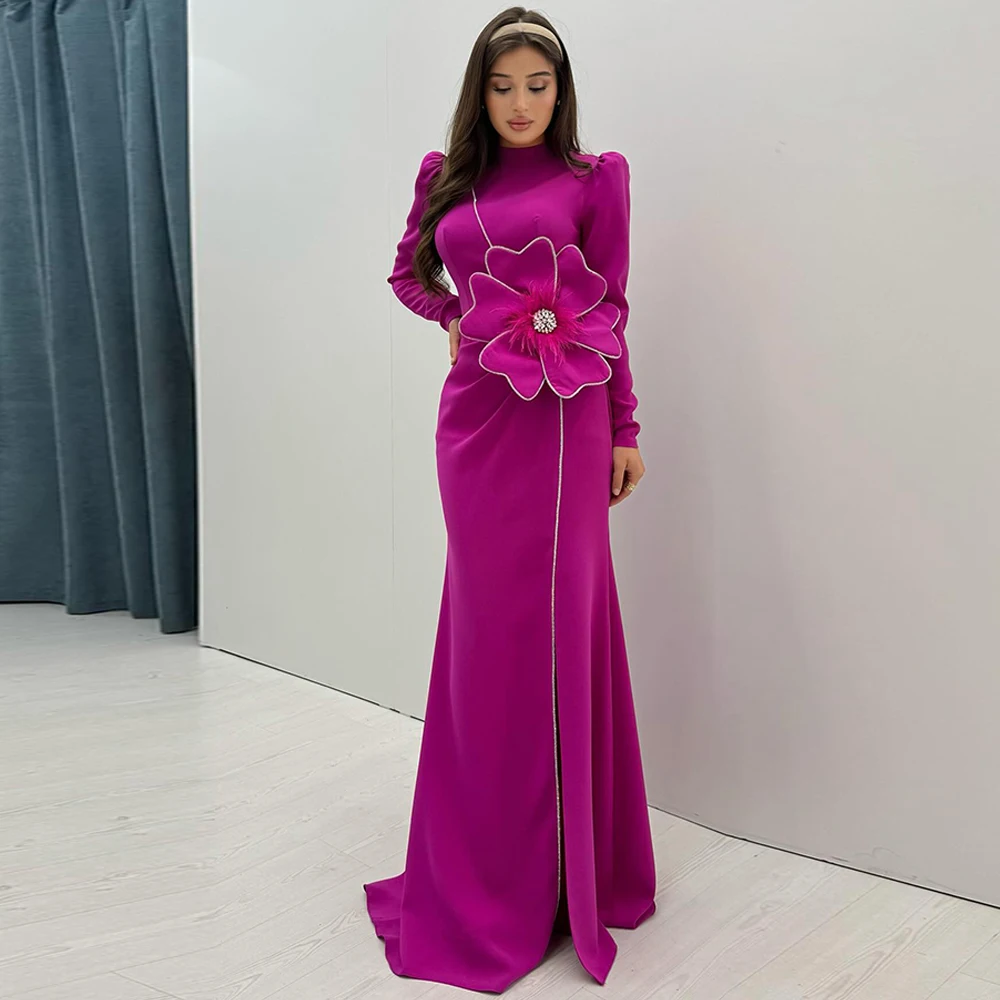 

Customized Exquisite High Collar Evening Dress Delicate Long Sleeves Prom Dresses Luxury Mermaid Flowers Special Occasion Gowns