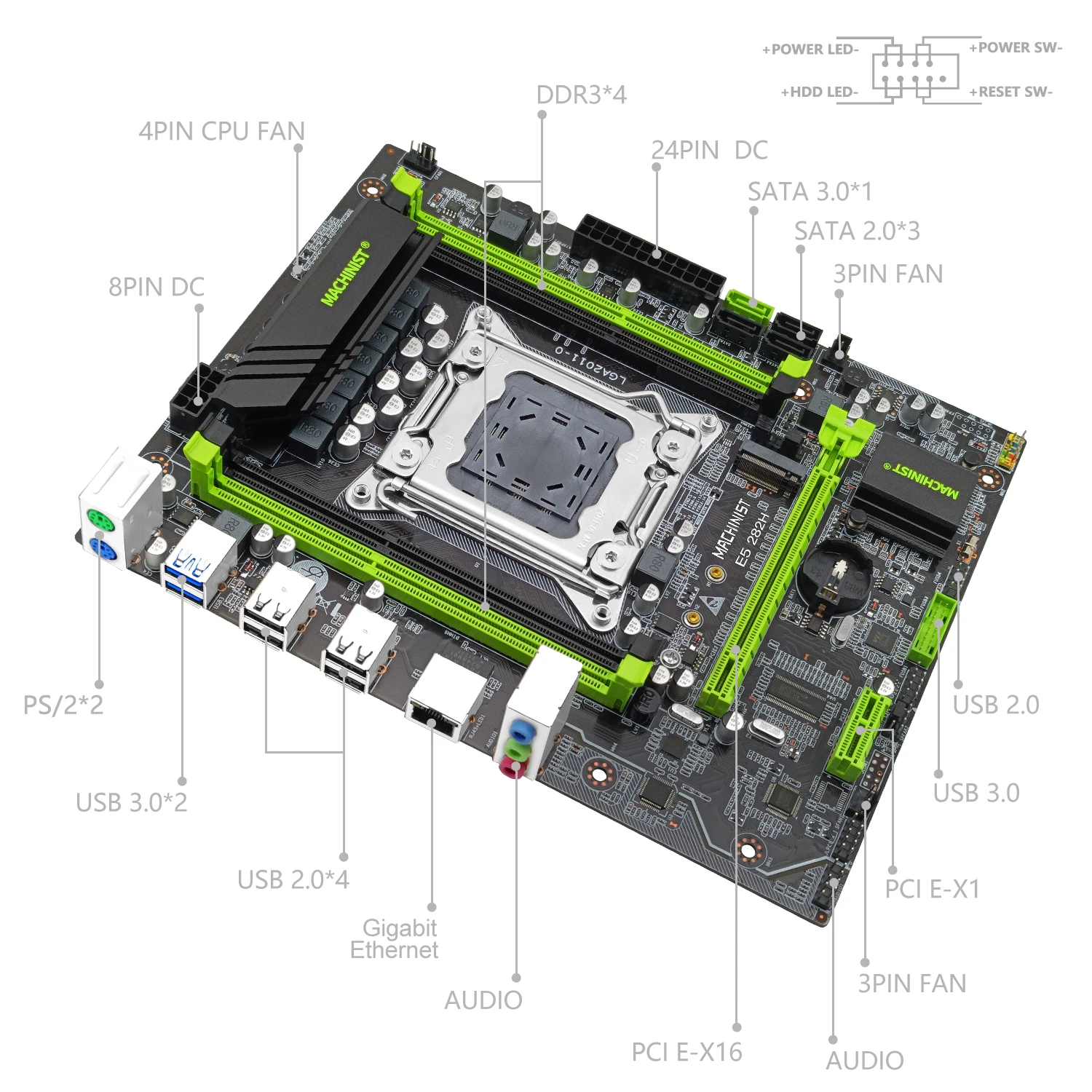 Imagem -03 - Kit Placa Mãe Lga 2011 Xeon e5 2670 Processador v2 Cpu 8gb = 4g Ddr3 Ecc Ram Nvme M.2 Quatro Canais X79 282h Machinist-x79