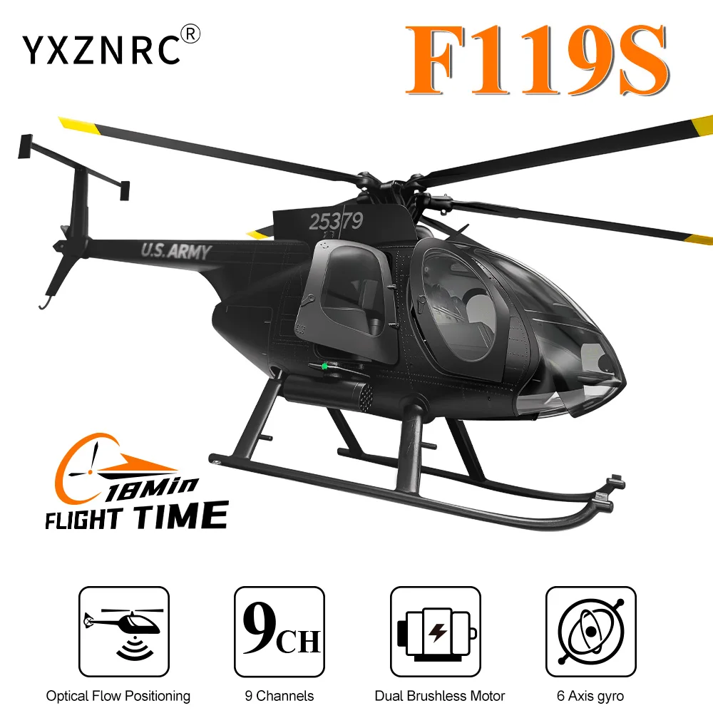 

YUXIANG F119S(MD500) Helicopter 9CH GPS 1/16 Optical Flow +LiDAR TOF/Altitude Hold Dual Brushless 350m 18Min Fight RC Airplane