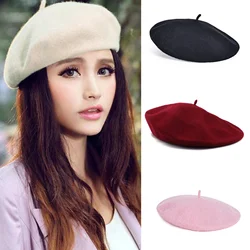 1Pc Vintage Versatile Autumn Cap Candy Color Women's Beanie Wool French Beret Newsboy Hat Cap Winter Warm Hats For Ladies Girls