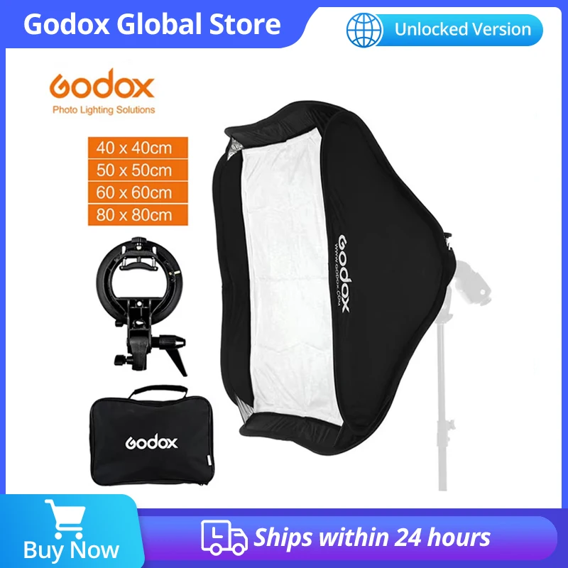 

GODOX 40x40/50x50/60x60/80x80cm Softbox with S Type Bracket Stable Bowens Mount Flash Bracket Mount Foldable Softbox Kit