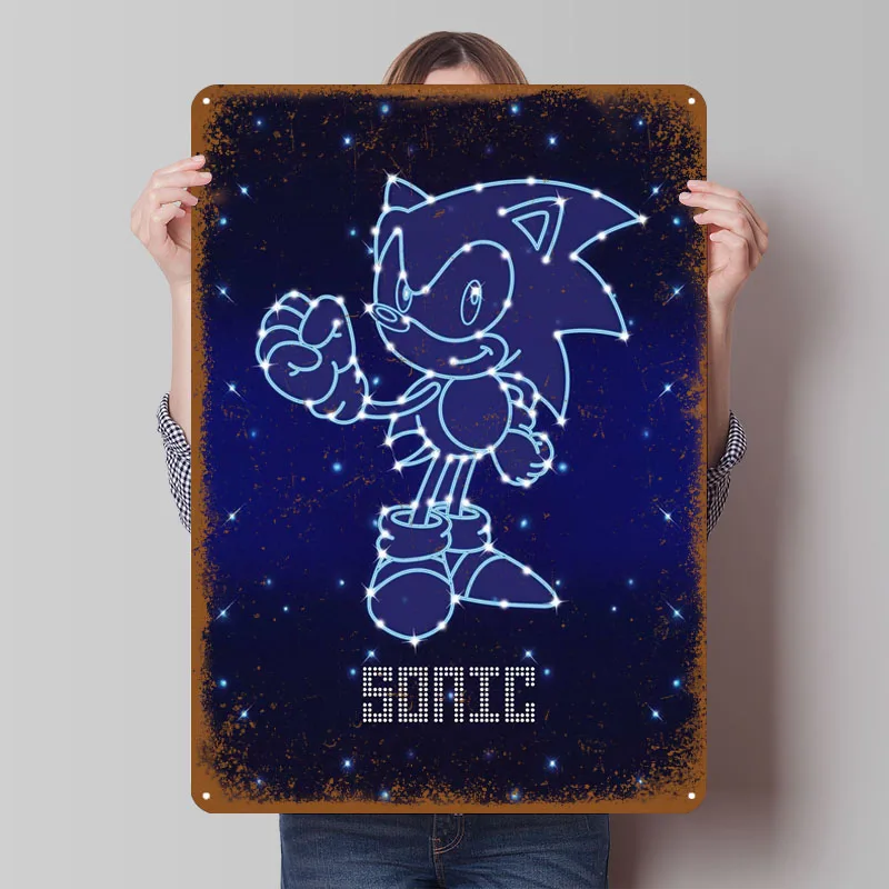 Sonic Sign Video Game Poster Garage Decoration Living Room Custom Metal Tin Signs for Wall Art Decoration Wand Deko Bar Decor