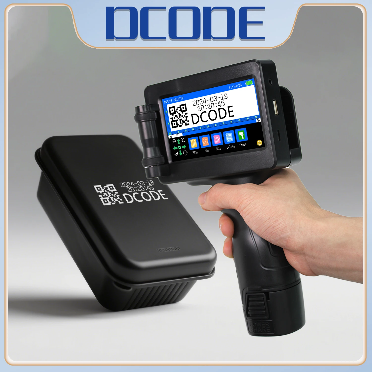 

DCODE 1755PLUS Portable Handheld Inkjet Printer with 12.7mm White Ink Cartridge Batch Number Logo Label QRcode Barcode Printer