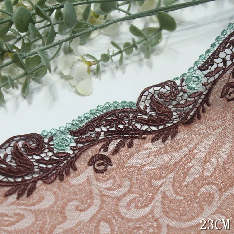 14Yards Two Tone Water Soluble Embroidery Lace Trim For Skirt Hem Clothes Sewing Material DIY Apparel Dress Fabric