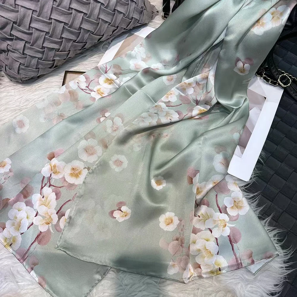 Winter Light Green Women\'s Silk Scarves Shawls Dufanda Spring Fall Long Scarves New Brand Fashion 100% Silk Scarf Accessory