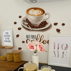 Creative Pattern Coffee Cup Wall Stickers Living Room Background Decoration Mural Cafe Kitchen Home Decor Self-adhesive Decals