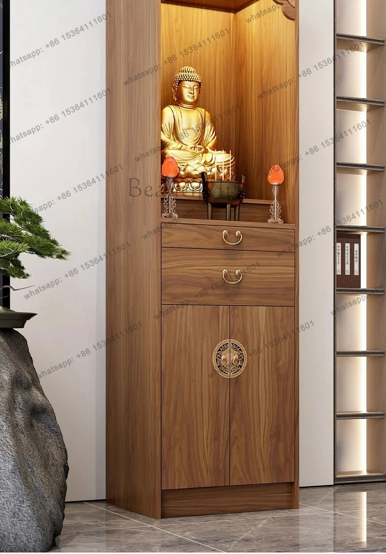 Buddhist niche new Chinese vertical cabinet serving table Shentai cabinet God of Wealth incense  Buddha statue serving table