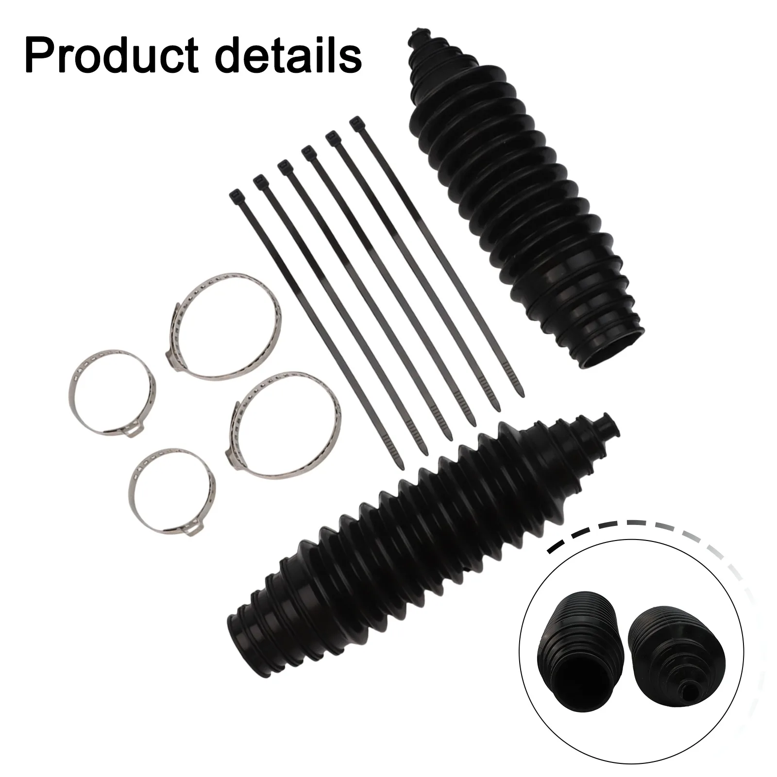 Automotive Rack Dust Boot Kit with 2 Adjustable Tie Rod Boots 6 Cable Ties and Locking Clamps for Enhanced Protection