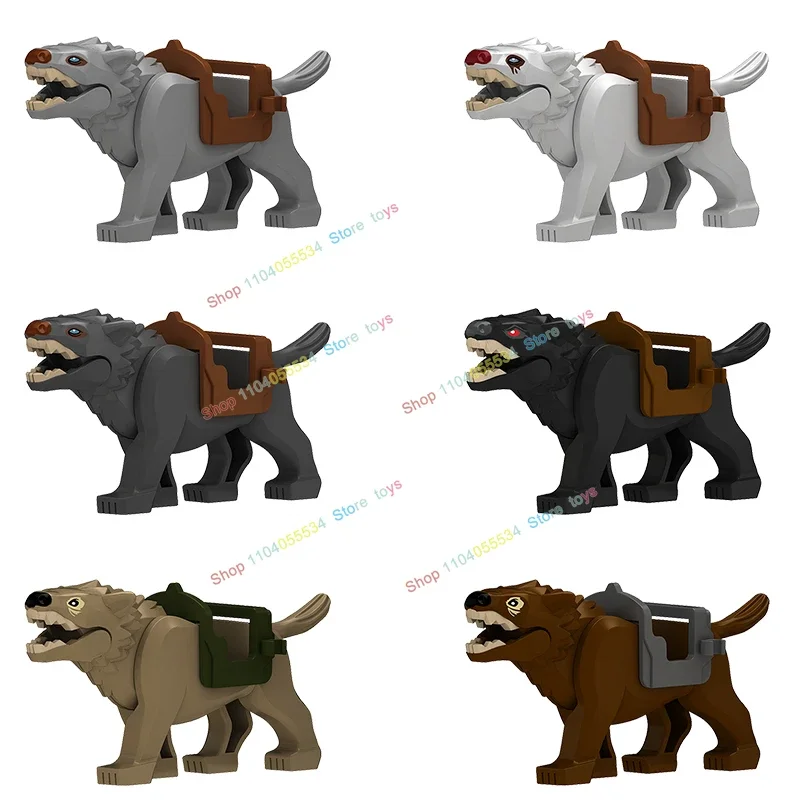 Moc animais medievais monta blocos de construção marrom branco preto lobo modelos criativos acessórios quebra-cabeça meninos brinquedo presentes aniversário