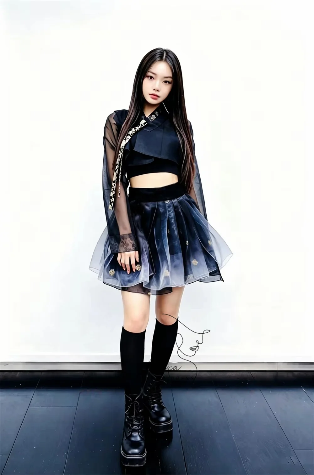 KUXA Vintage Contrast Color Short Hanbok 2027 Korean Photo Shoot Performance Dress Customized 3 PCS Top Jacket Mini Skirt