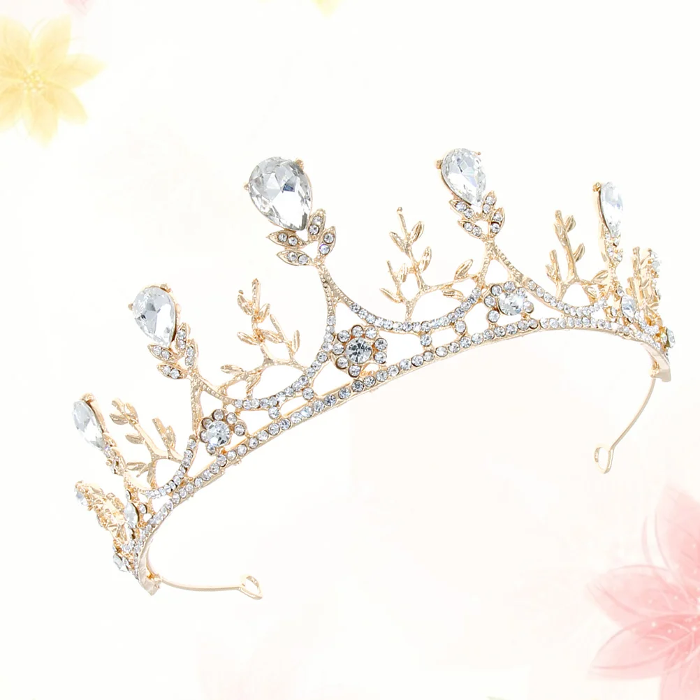 

Golden Alloy Rhinestone Hair Crown Elegant Bridal Tiara Wedding Hair Accessories Party Hairpiece Rhinestone Tiara
