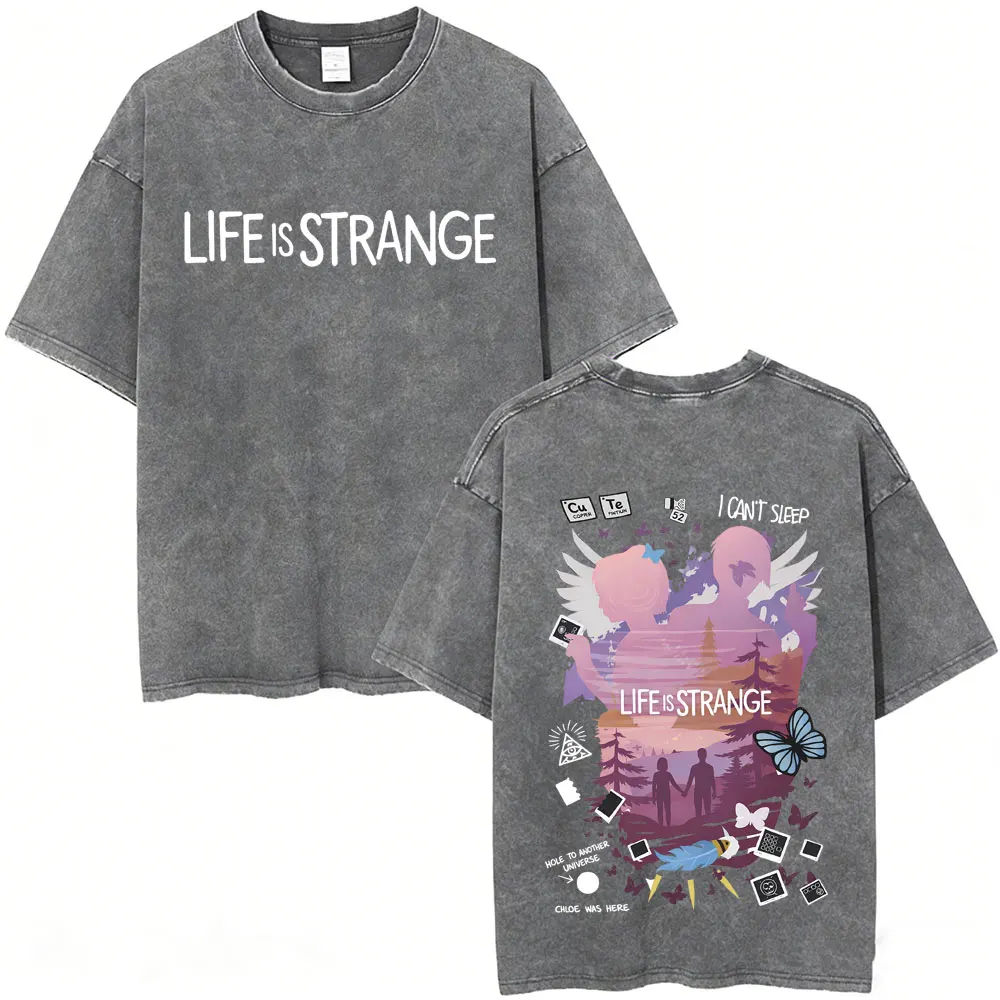 Washed Vintage Game Life Is Strange Butterfly Graphic T Shirt Men Women Casual Retro Oversized Short Sleeve T-shirts Streetwear