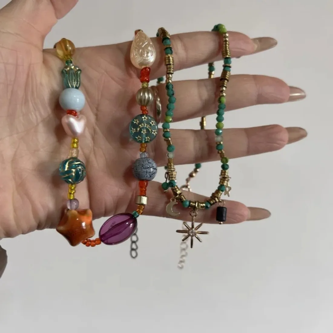 Colar étnico feito à mão com estrela – Boho colorido frisado joias de clavícula de verão, novo estilo chinês