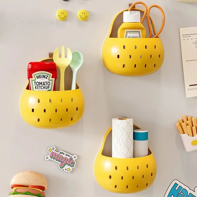 Creative Pear-Shaped Storage Container Home Kitchen Utensil Drain Basket Bathroom Magnetic Wall-Mounted Storage Basket